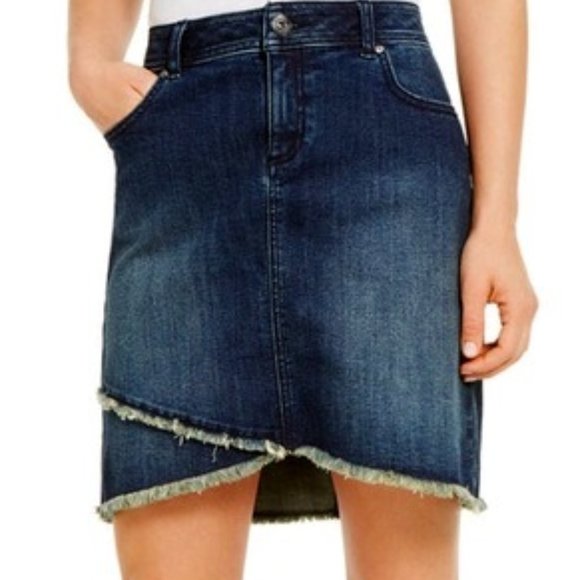 denim raw hem skirt
